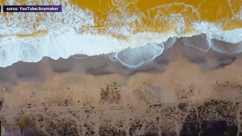  VIDEO/ Fenomen neobișnuit în partea de nord a Mării Negre, unde apa a devenit galbenă