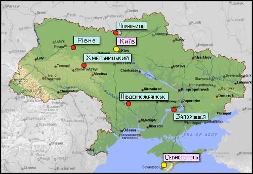 Harta locației reactoarelor din Ucraina. Sursa: insc.gov.ua
