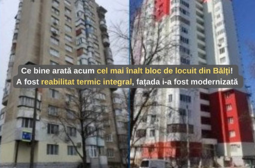 (FOTO) Ce bine arată acum cel mai înalt bloc de locuit din Bălți, cu 16 etaje! A fost reabilitat termic integral, fațada i-a fost modernizată