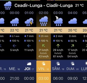Caprtură foto din aplicația meteo Ventusky 